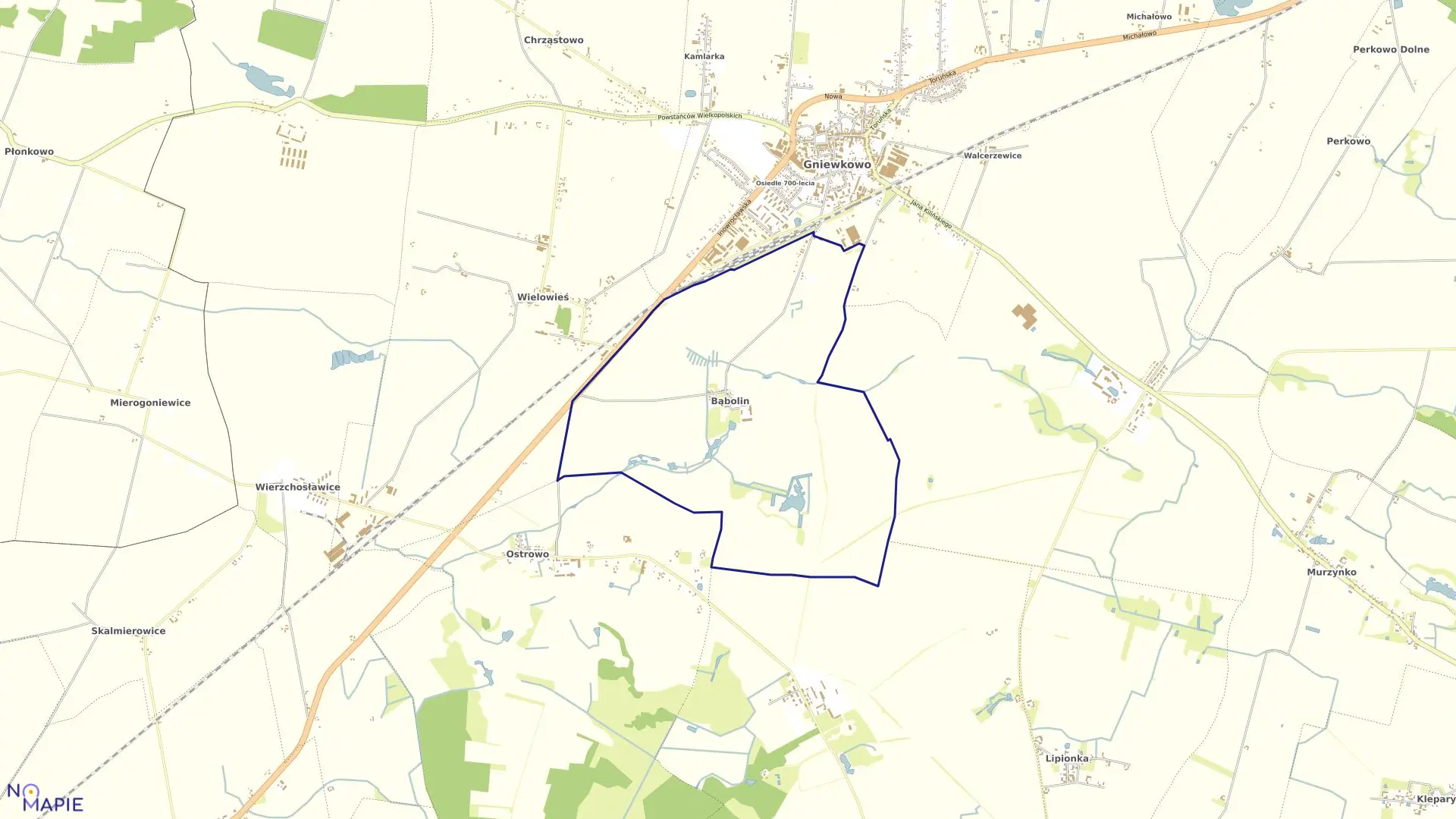 Mapa obrębu Bąbolin w gminie Gniewkowo