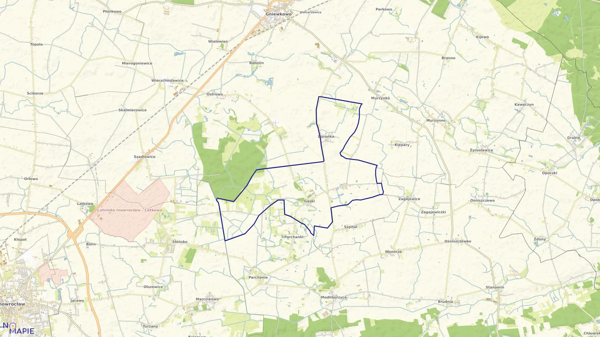 Mapa obrębu Gąski w gminie Gniewkowo