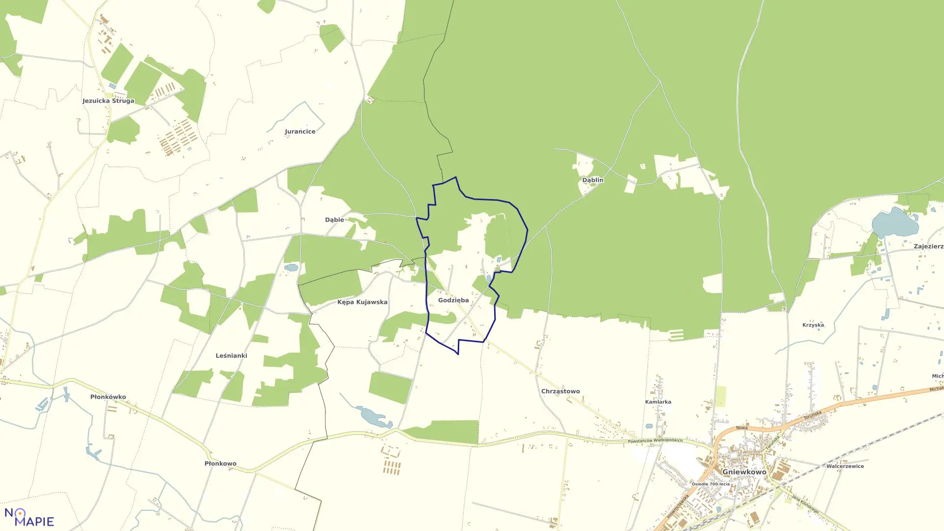 Mapa obrębu Godzięba w gminie Gniewkowo