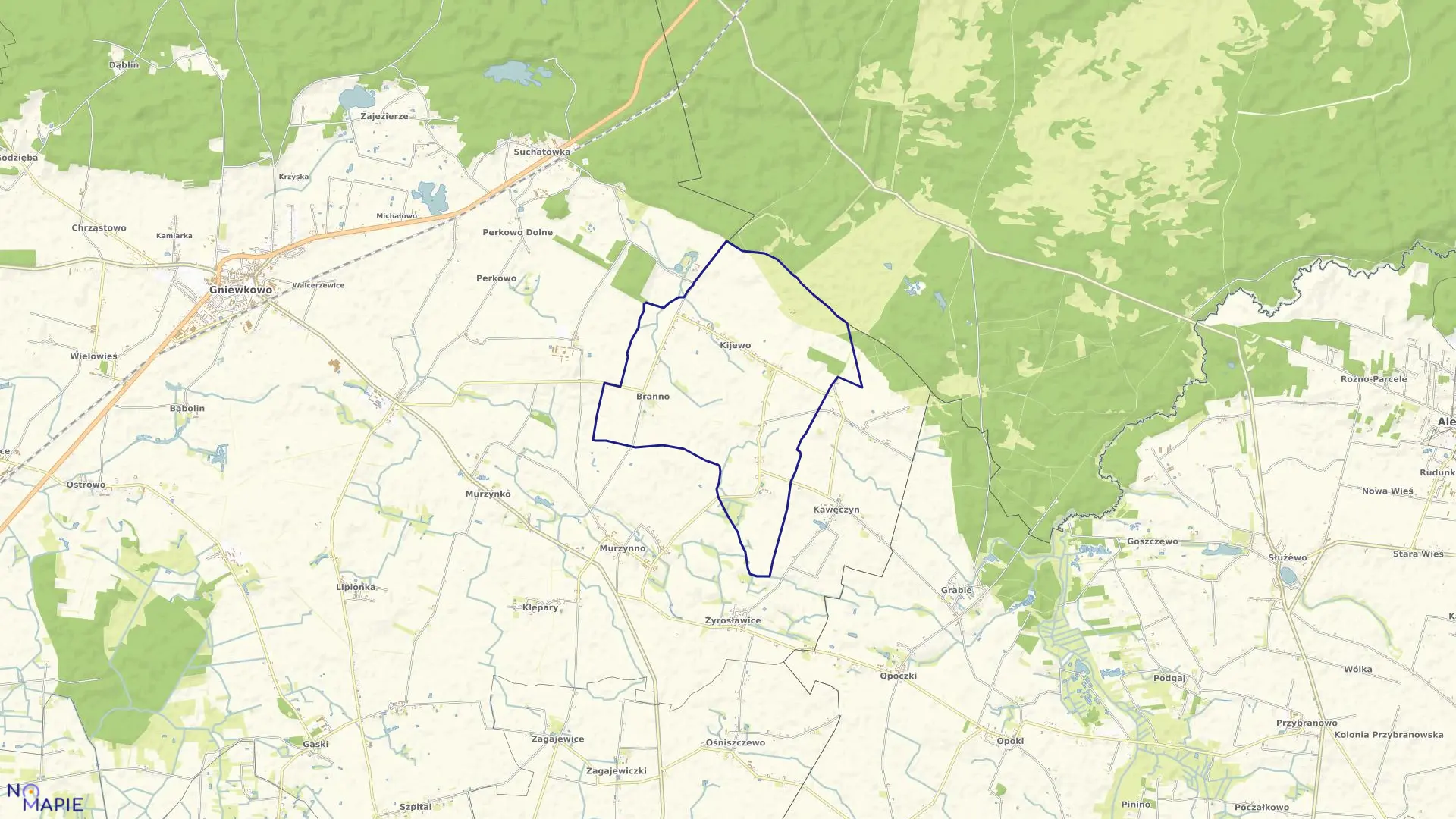 Mapa obrębu Kijewo w gminie Gniewkowo
