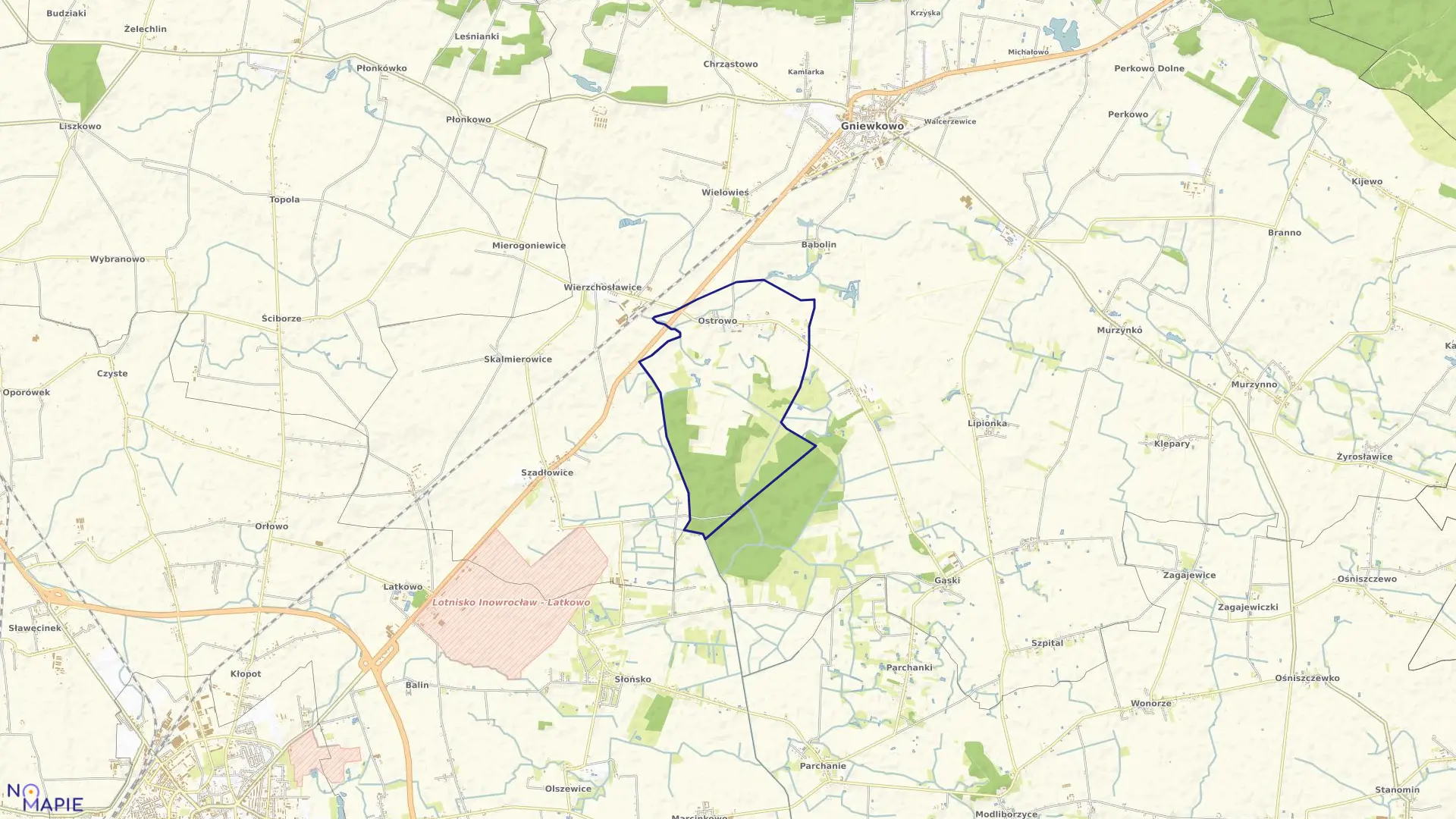 Mapa obrębu Ostrowo_1 w gminie Gniewkowo