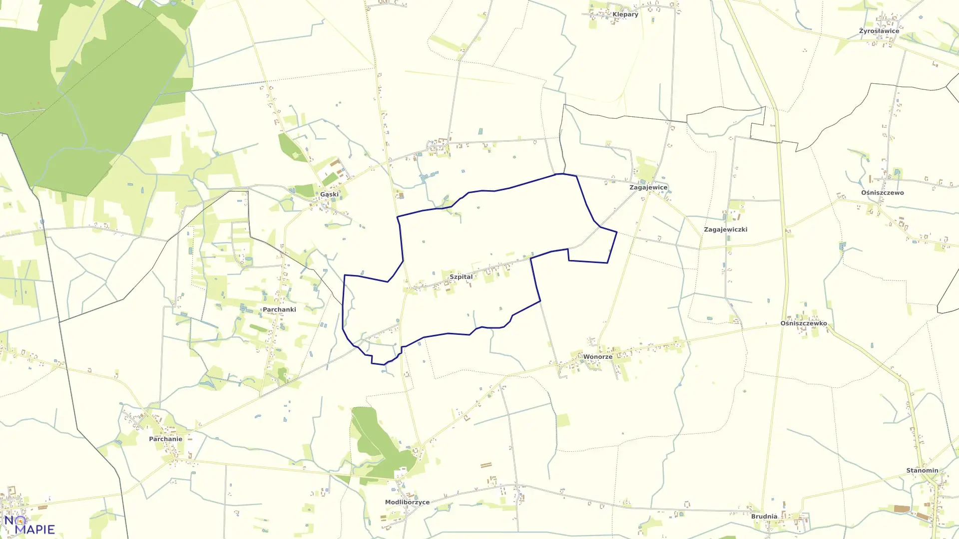 Mapa obrębu Szpital w gminie Gniewkowo